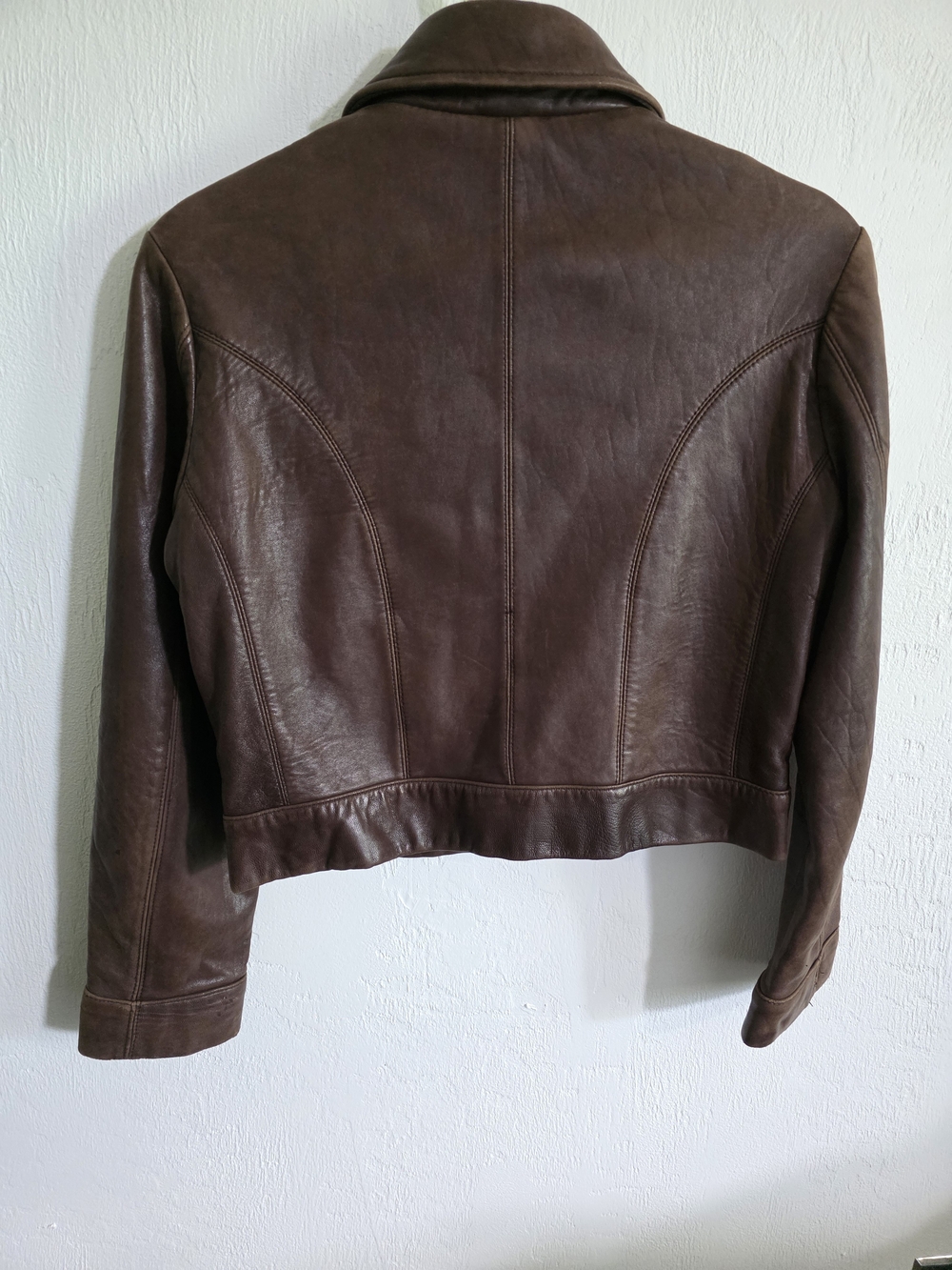 Y2K Banana Republic Genuine Leather Cropped Moto Jacket Brown - Picture 3 of 11